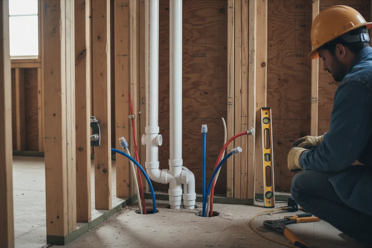 Drain and supply rough-in during Sump Pump Repair in Littlerock